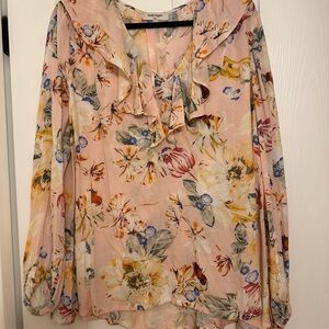 Haute Hippie Pink Floral Ruffle Blouse
